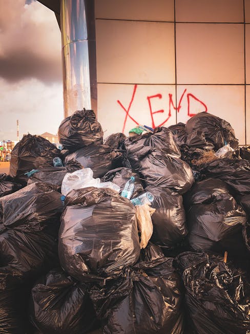 A large, unmanaged landfill site covered with a dense layer of mixed waste materials, including plastic bags, bottles, and assorted debris, spread across the ground and appearing chaotic. The waste exhibits various colors, predominantly transparent, blue, red, and brown, with some items partially buried or entangled in others. Above the landfill, multiple birds are perched on overhead power lines, with a few in flight over the refuse. In the background, there are overgrown trees and shrubbery, with a glimpse of an urban structure such as a bridge or elevated roadway partly obscured by foliage. The lighting suggests a clear day with natural daylight illuminating the scene, highlighting the textures and colors of the trash and the surrounding environment. This scene illustrates an example of illegal dumping, emphasizing the importance of proper waste disposal managed by professional rubbish removal services like Waste Disposal Paddington, to prevent environmental pollution and maintain local cleanliness.